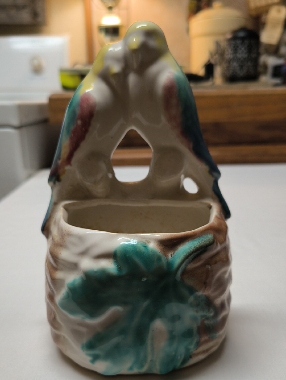 Morton Pottery 1950's Ceramic Wall Pocket Planter Parakeet Love Birds